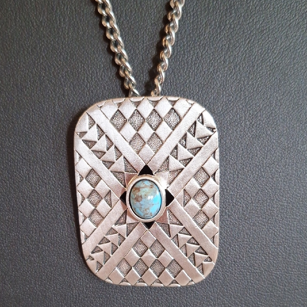 Convertible Brooch Or Pendant Necklace with Turquoise Stone
